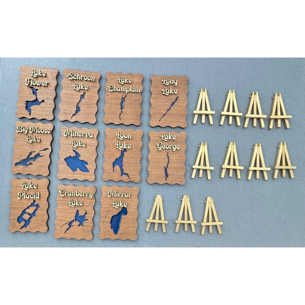 Handmade Table Placements Adirondack Lakes Wood Resin Plaques Set of 11 Rustic
